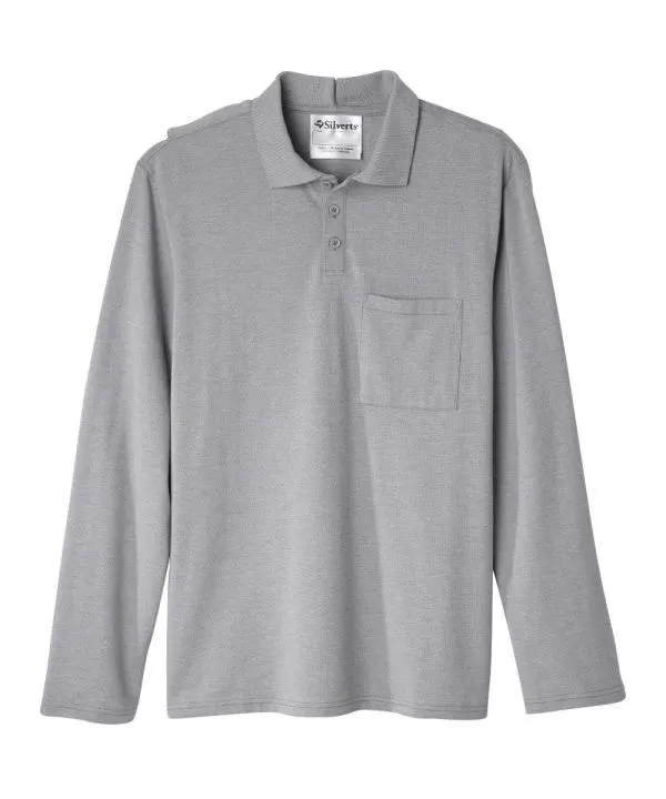 Men's Adaptive Open Back Polo Shirt with Long Sleeves